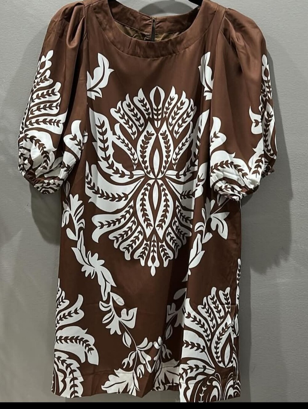 Umgee Brown and White Floral Puff-Sleeve Dress